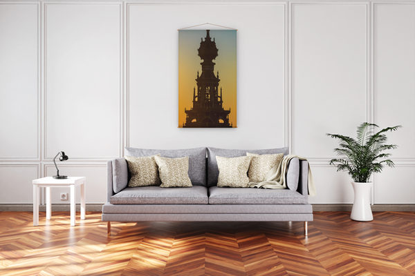 Textielposter met stokken van beukenhout